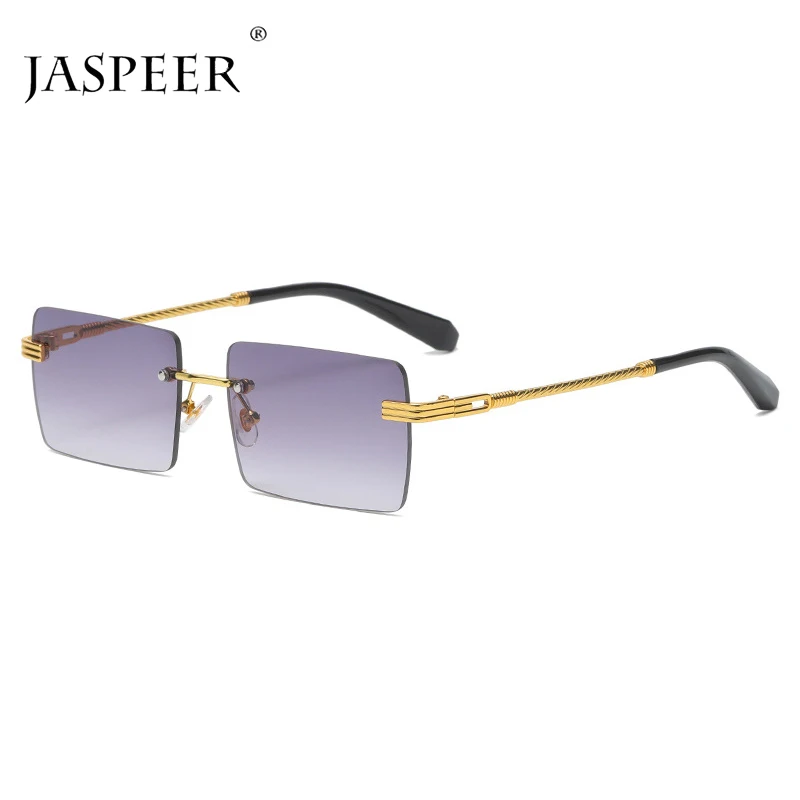 

JASPEER 2021 Trendy Rectangle Sunglasses Men Vintage Rimless Sun Glasses Women UV400 Gradient Shades Frameless Retro Eyewear