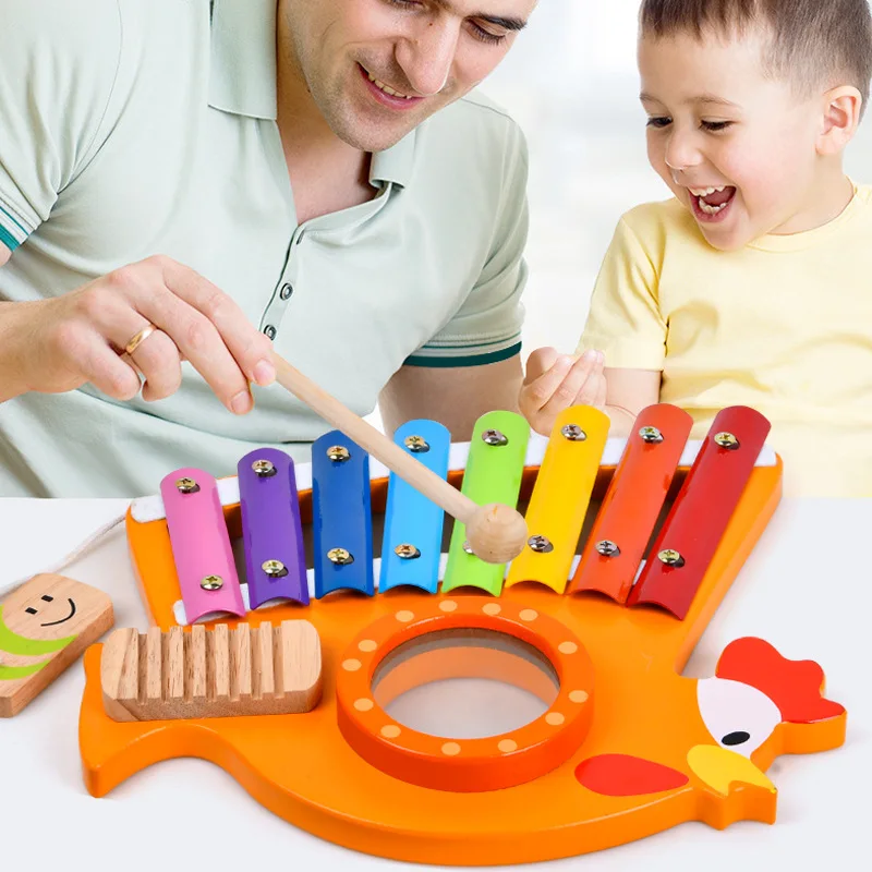 

Montessori Wooden Three-in-one Music Piano Knock on Piano Toy Young Children Enlightenment Early Education Xylophone Percussion