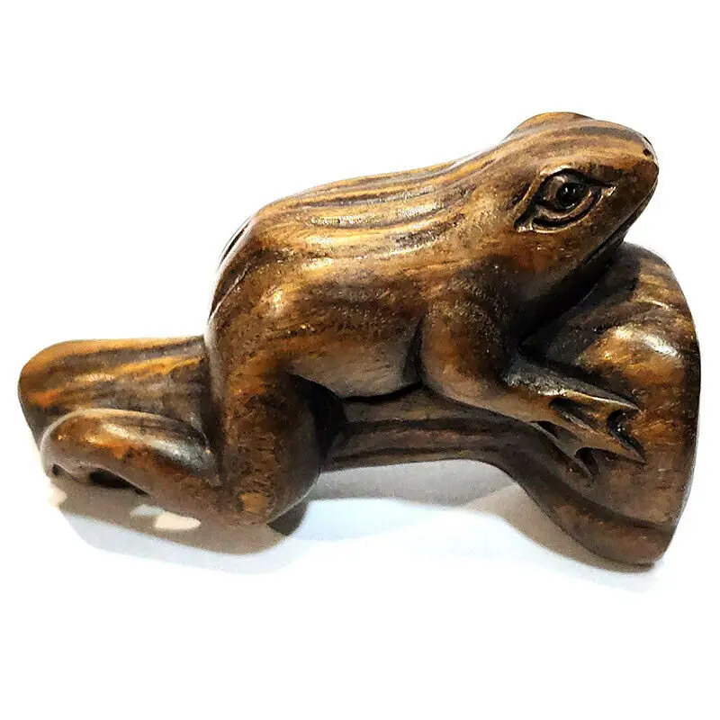 

Y7509 - 20 Years Old 2" Hand Carved Ebony Ironwood Netsuke Carving: Frog