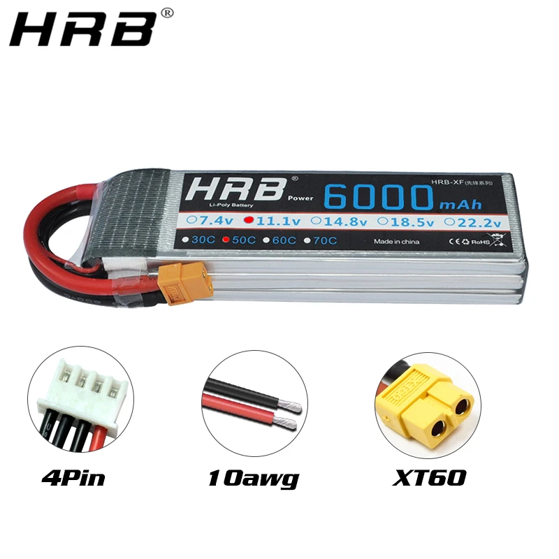 Аккумулятор HRB Lipo 3S 11 1 В 6000 мАч 50C XT60 XT90 Deans T EC5 Female для вертолета Traxxas Trex самолета