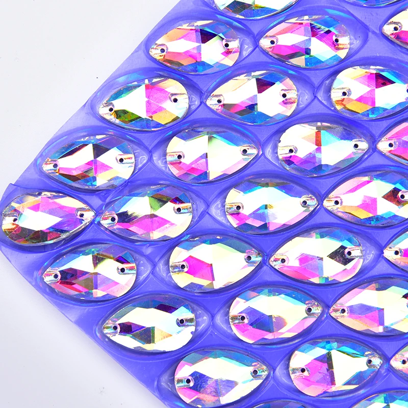 12-28 мм в форме слезы пришивные стразы стеклянные хрустальные швейные камни AB для