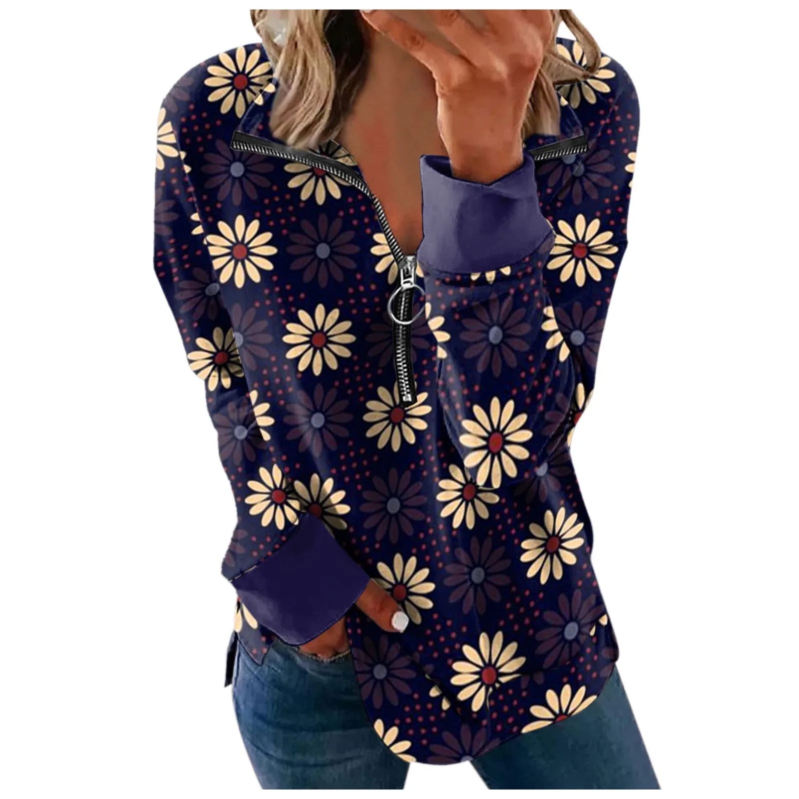 

Women's Sweatshirt Print Long-sleeved Zipper Sweatshirts Casual Blouse Pullover Top Korean Fashion Streetwear Sudadera Mujer