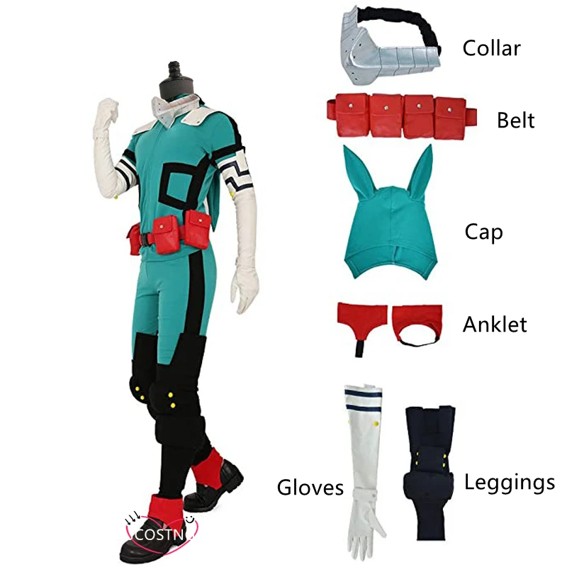 Костюм для косплея Мидория Изуку Деку из аниме "Мой герой Академия" вместе с париком - набор для Хэллоуин-вечеринки.