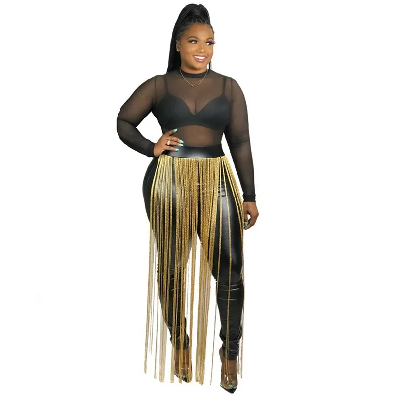 2019 модные кожаные брюки с кисточками женские обтягивающие карандаш высокой