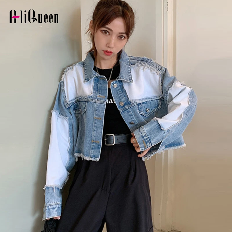 Куртка женская джинсовая в стиле панк винтажная верхняя одежда на пуговицах с