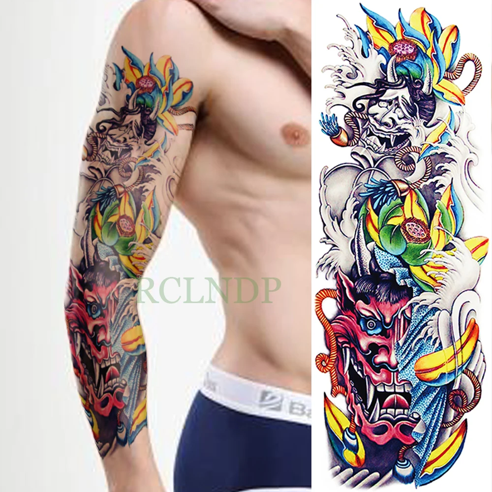 

Waterproof Temporary Tattoo Sticker Prajna Lotus Flower Beads full arm fake tatto flash tatoo sleeve large size for men women