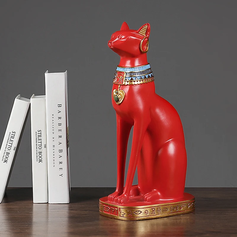 

Neylend Light Luxury Style Red Egyptian Cat Statue Sculpture Home Decoration Ornaments Resin Crafts Decoration Accessories