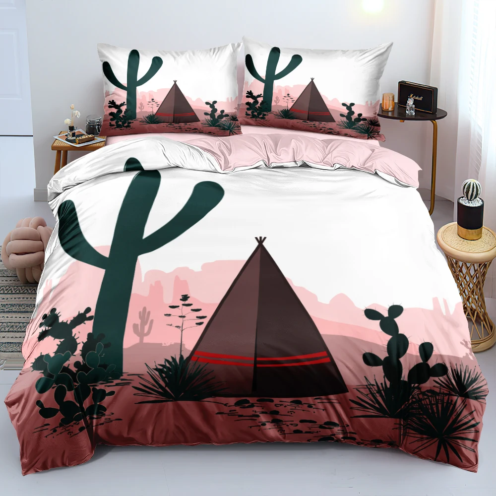 

Комплект постельного белья с наволочками, покрывало розовое с 3D рисунком кактуса, одна двойная кровать, королева, King-Size, в стиле пустыни, Удо...