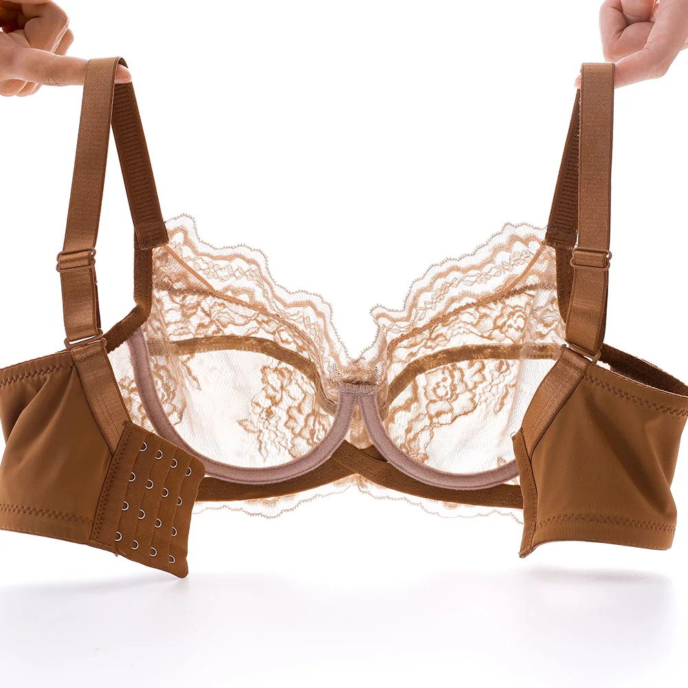 Womens Lace Bras Bratte Perspective Floral Sexy Lingerie Underwire Brassiere BH Tops Underwear Plus Size 32-38 B C D DD Cup