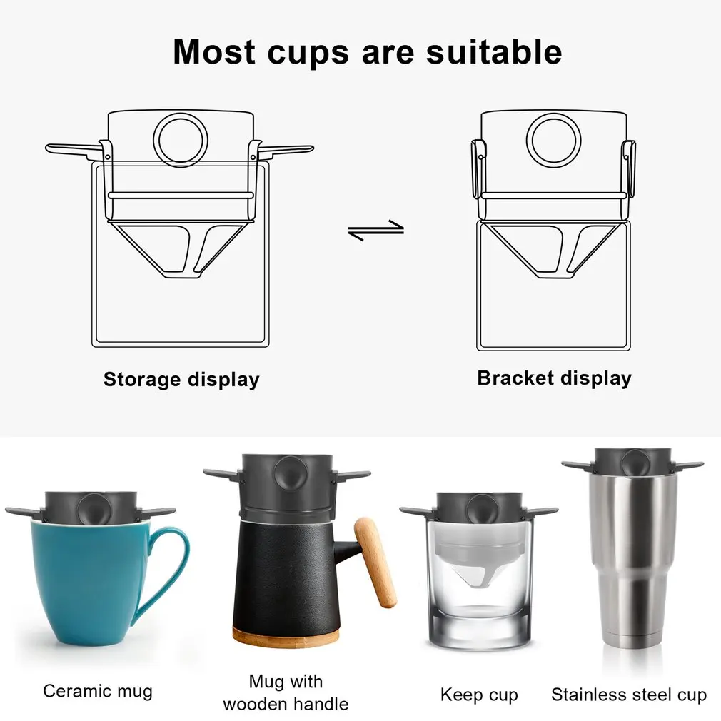 Foldable Portable Coffee Filter Maker Stainless Steel Drip Tea Holder Reusable Paperless Pour Over Dripper | Дом и сад