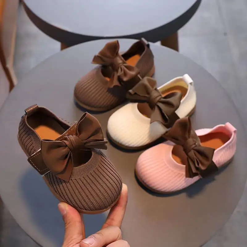 

Однотонные туфли с бантом для маленьких девочек, мягкие Нескользящие туфли, дышащая сетчатая ткань, однотонная обувь для отдыха, студентов, ...