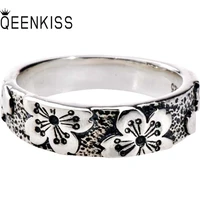 qeenkiss rg6686 fine jewelry wholesale fashion%c2%a0woman%c2%a0miss%c2%a0birthday%c2%a0wedding gift retro round sakura 925 sterling silver open ring
