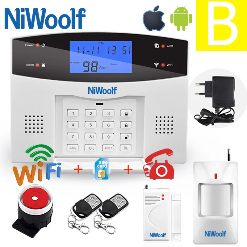 Wifi PSTN GSM сигнализация 433 беспроводной проводной детектор сигнализации умный дом релейный выход приложение английский/русский/испанский/Франция/Итальянский - Цвет: B