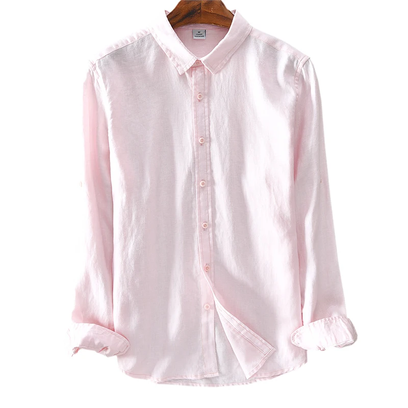 Рубашка из пеньки для мужчин повседневные топы с длинным рукавом 100% лен отложной