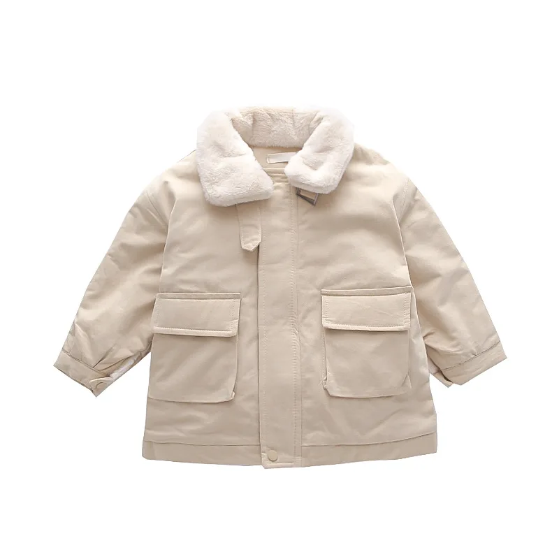 

2021 autumn and winter jacket new girl warm cotton jacket baby lamb wool cotton jacket boy plus velvet thicker to overcome