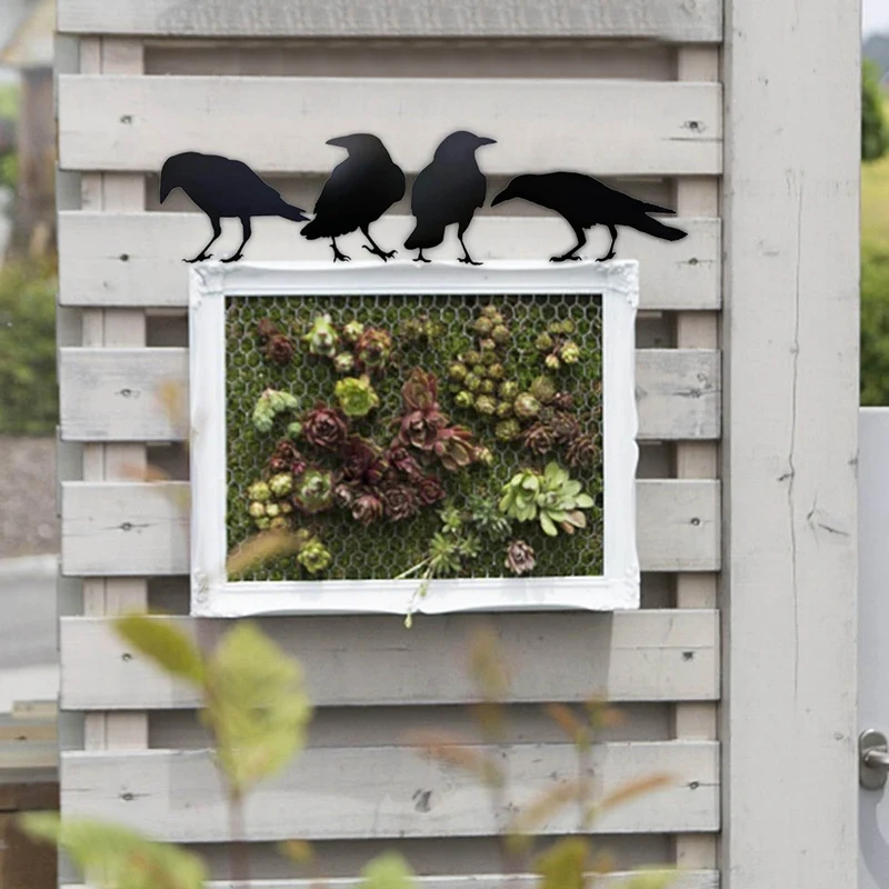 

4 PCS Crow Acrylic Bird Sculpture Black Bird Art Ornaments for Bookshelf Home Garden Yard Indoor Outdoor Decorations