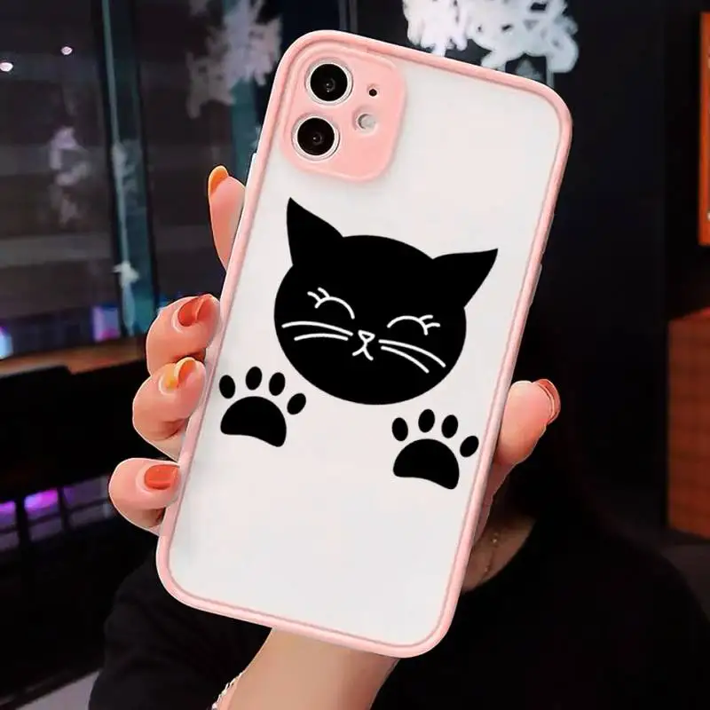 

Cute cat scratching Phone Case Pink matte transparent For iPhone 7 8 x xs xr 11 12 pro plus max mini Clear Funda