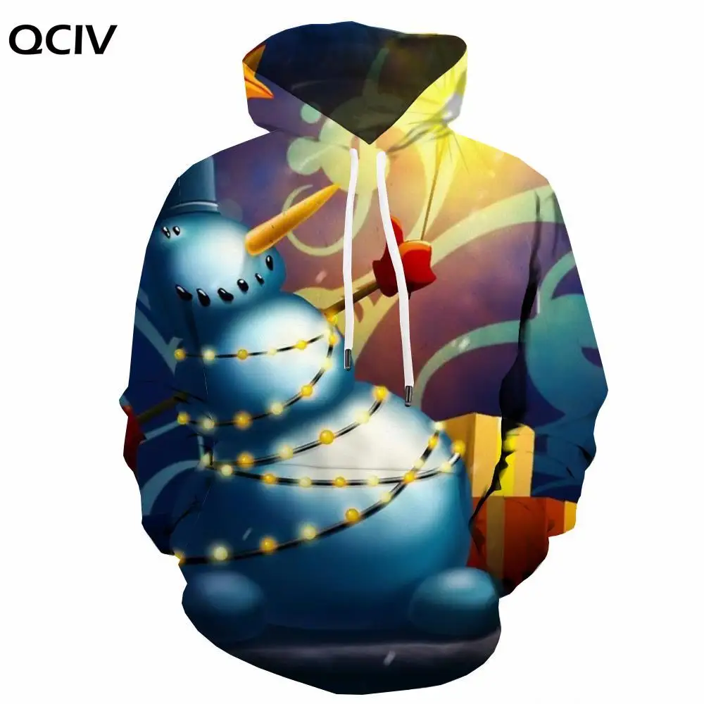 

QCIV Brank Christmas Sweatshirts men Snowman 3d Printed Party Hoody Anime Painting Hooded Casual Unisex Hip Hop Winter Fashion