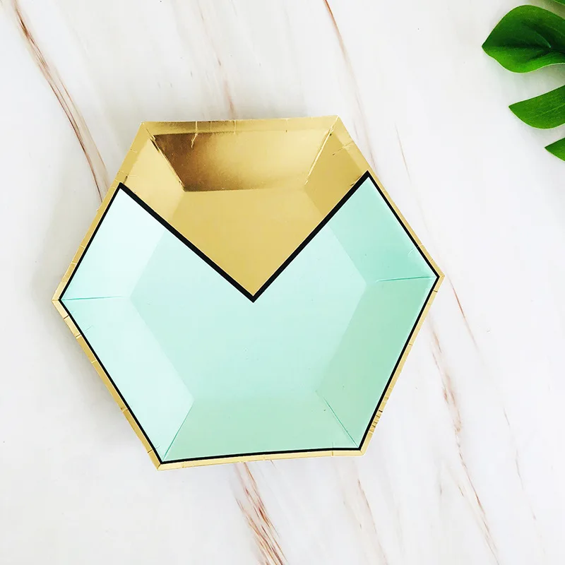 Золотисто-зеленый комплект для девочек на день рождения одноразовая посуда