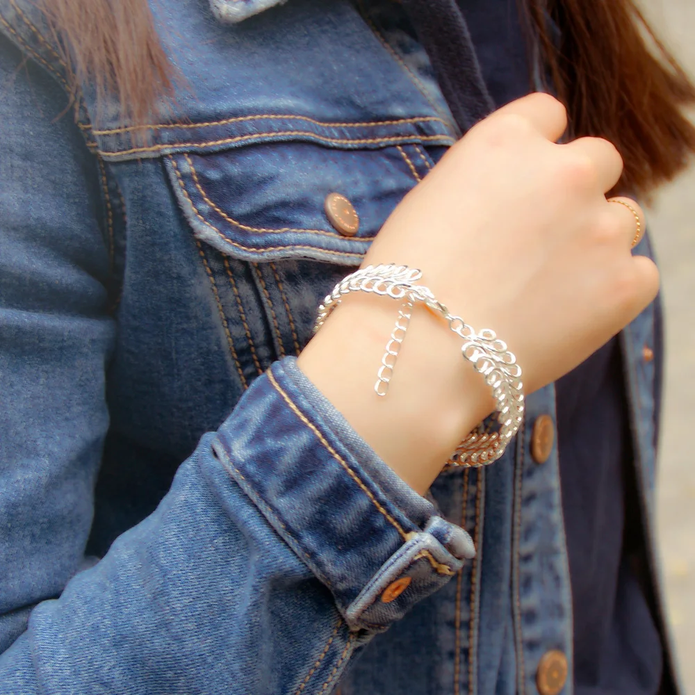 

Genuine 925 Solid Silve Bracelet for Women Lady's Gift.Women Charm Bracelet.Beautiful Hollow Out Hand Accessories