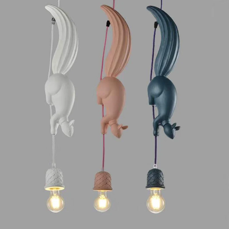 

Nordic Resin Squirrel Led Pendant Lights Modern Industrial Hanging Animal Lamp for Children's Room Kitchen Loft Decor Fixtures