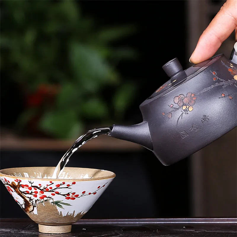 Yixing Фиолетовый Глиняный резной чайник ручной работы креативный китайский черный