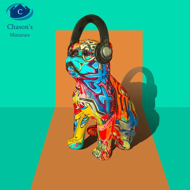 

Creative Painted Graffiti Colorful Dog Bulldog Living Room Modern Decorations Home Decor Resin Crafts Miniature Statue Ornaments