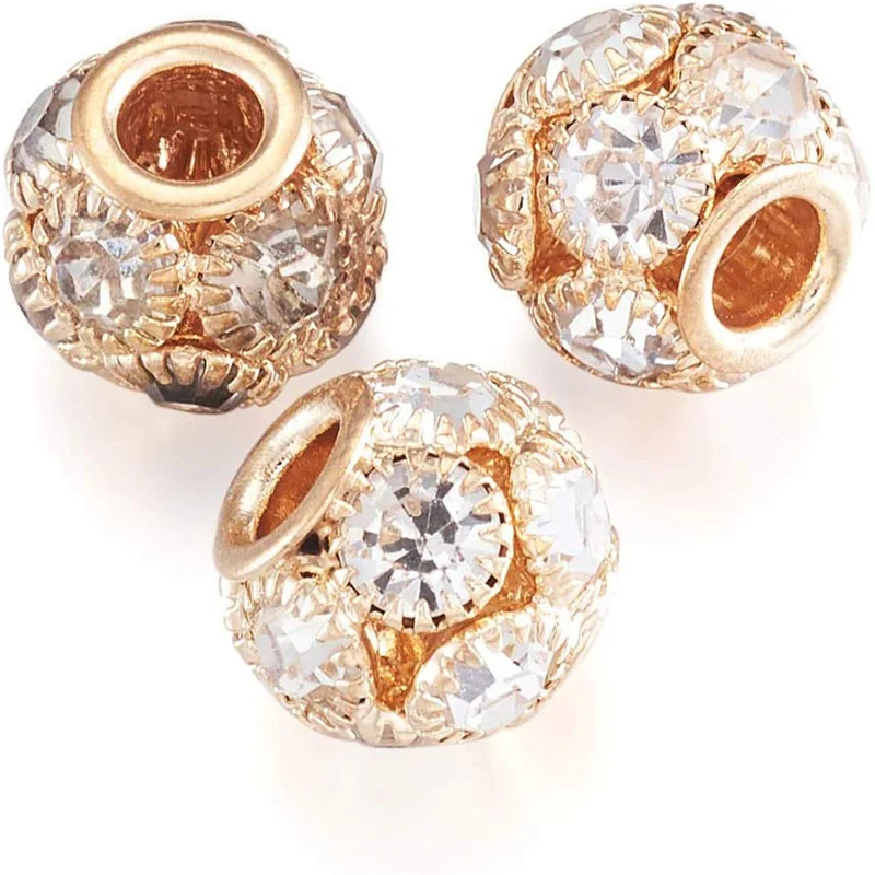 

10Pc Gold Color Crystal Cubic Zirconia Beads Murano Rhinestone Glass Stone Spacer Beads for Jewelry Making Bulk DIY Craft Chains