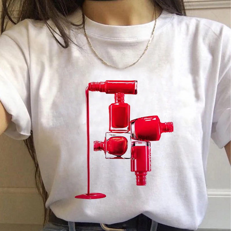 

New Women's 3D nail polish Printing T shirt Harajuku Trend Style O-Neck T-Shirt Summer Short Sleeve Casual Streetwear Tshirt