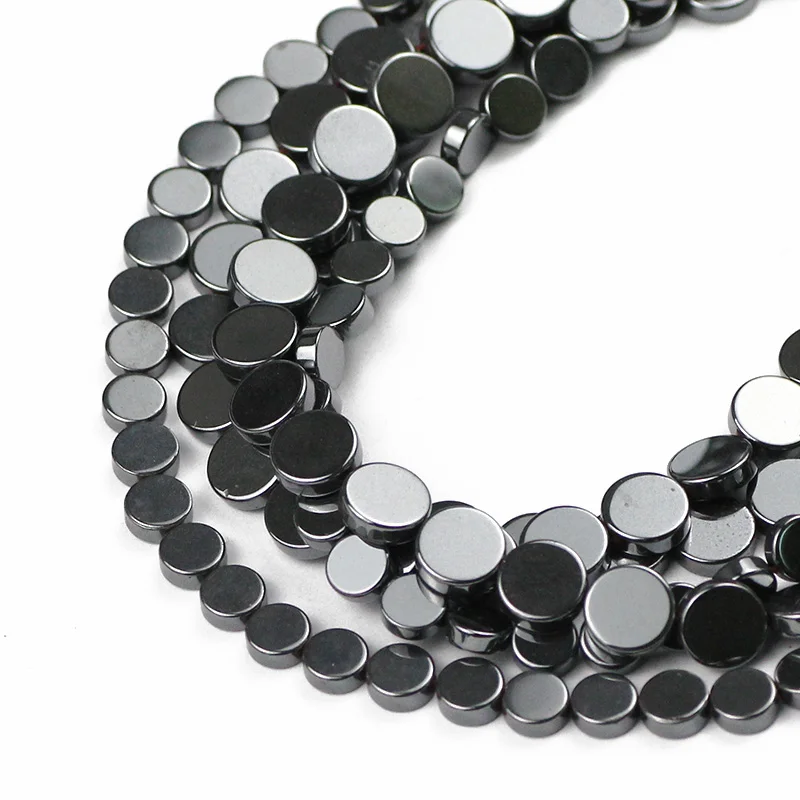 

UPGFNK Natural Black Hematite Stone Beads 6/8mm Flat Round Charms Loose Spacer Beads For Jewelry Making DIY Bracelet Accessories