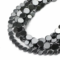 upgfnk natural black hematite stone beads 68mm flat round charms loose spacer beads for jewelry making diy bracelet accessories