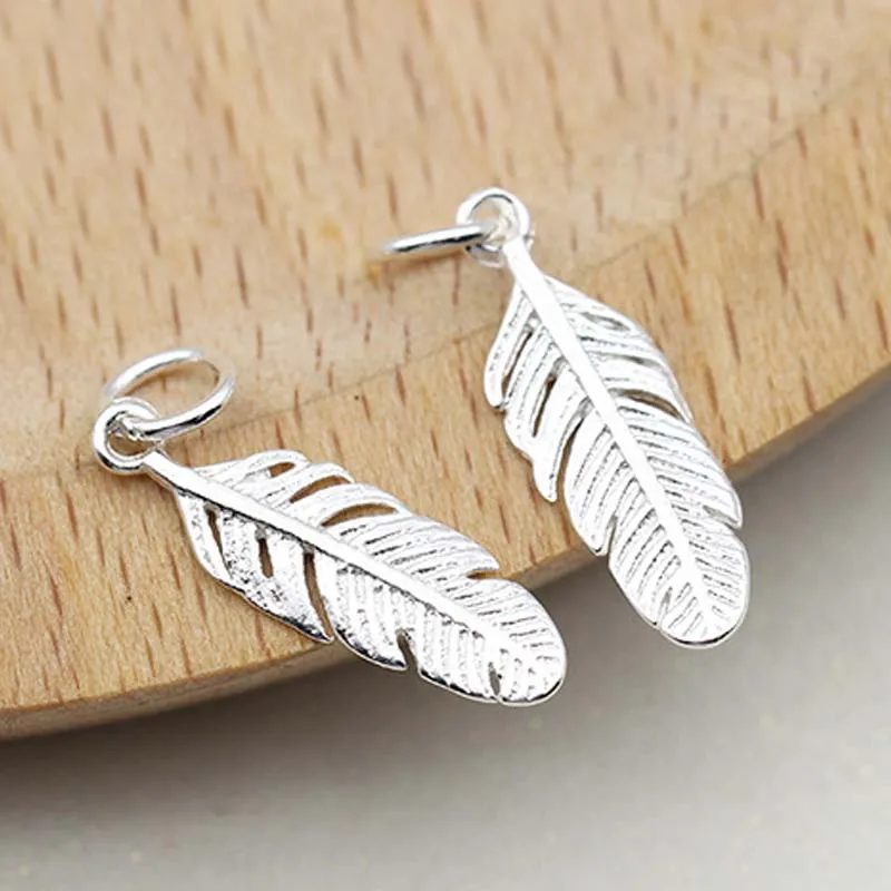 Настоящее чистое твердое 925 пробы Серебряный кулон для женщин перо Подвески
