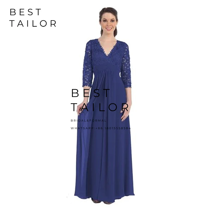 Платья для мамы невесты 2021 года на свадьбы Серебряная полная длина длинное платье с V-образным вырезом и 3/4 рукавами из шифона имперского стиля Kurti Vestido de Madrinha.