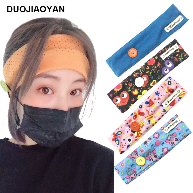 

DUOJIAOYAN Spring New Custom Made Printed Button Headband Elastic Movement Hairband Yoga Fitness Scarf for Female