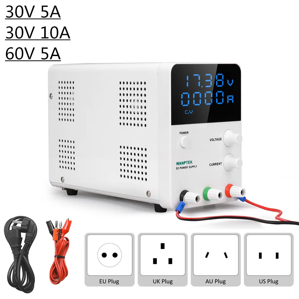 4 разрядный DC Регулируемый лабораторный источник питания лаборатория 30В 10А 5А