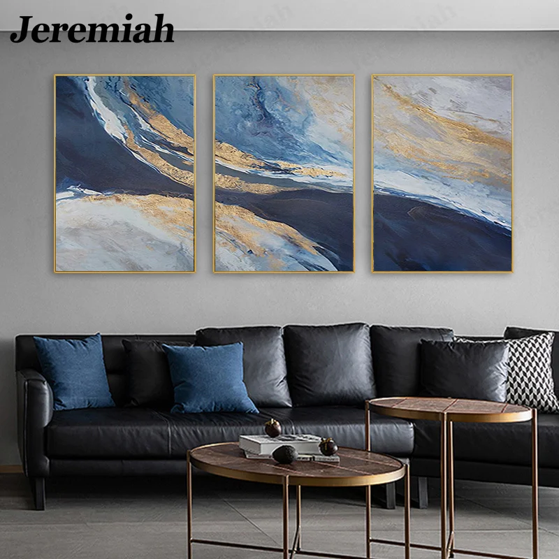 

Modern Abstract Blue Canvas Poster Luxury Painting Watercolor Picture Court Nordic Home Decor Frameless Painting