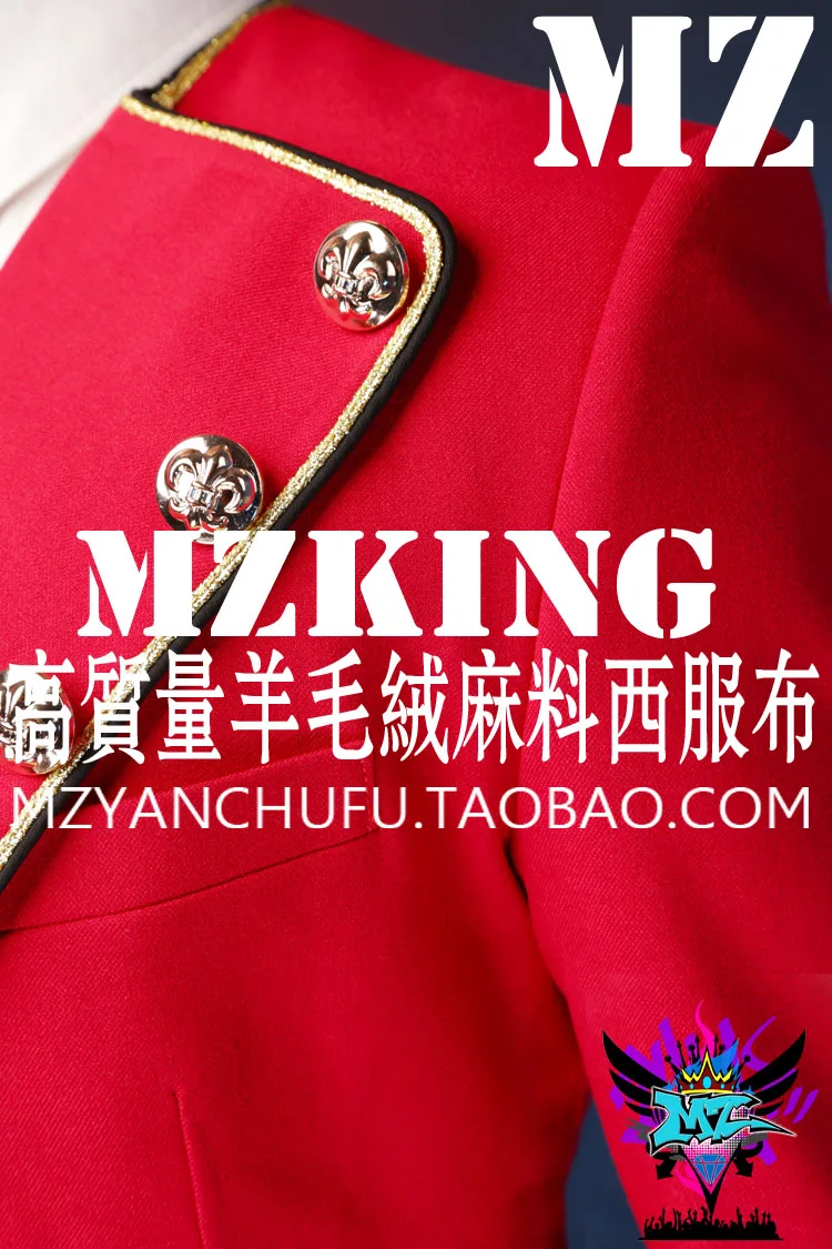 

New Men Custom Made Bar Nightclub Outfit Male Singer DJGD Trendy Stretch Red Court Blazer Suit Costume Set (Blazer+Vest+Pants)