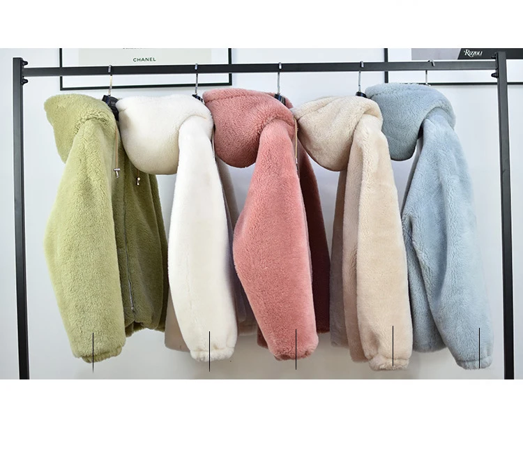 2021 Женское зимнее пальто с длинным рукавом и капюшоном из натуральной овечьей