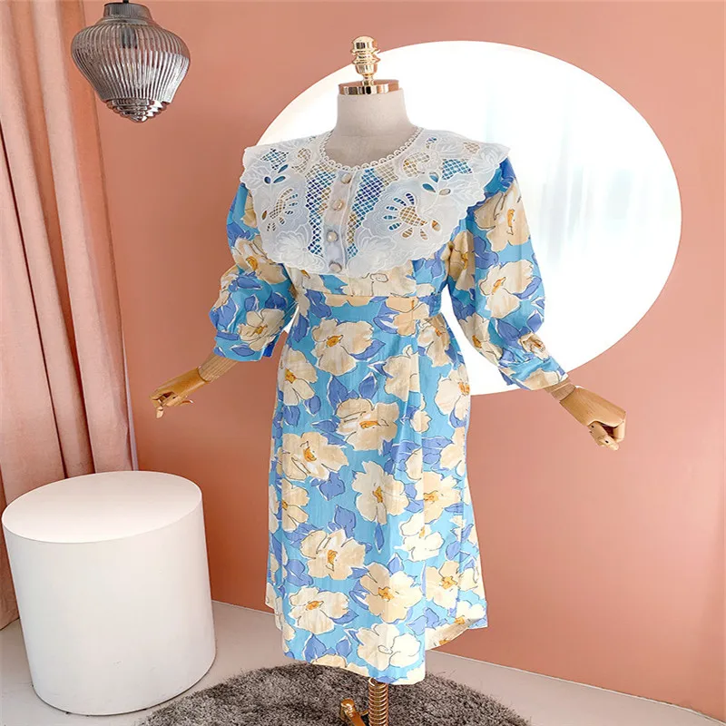 

Summer Korean Style Lace Crocheted Ink Flower Waist Dress
