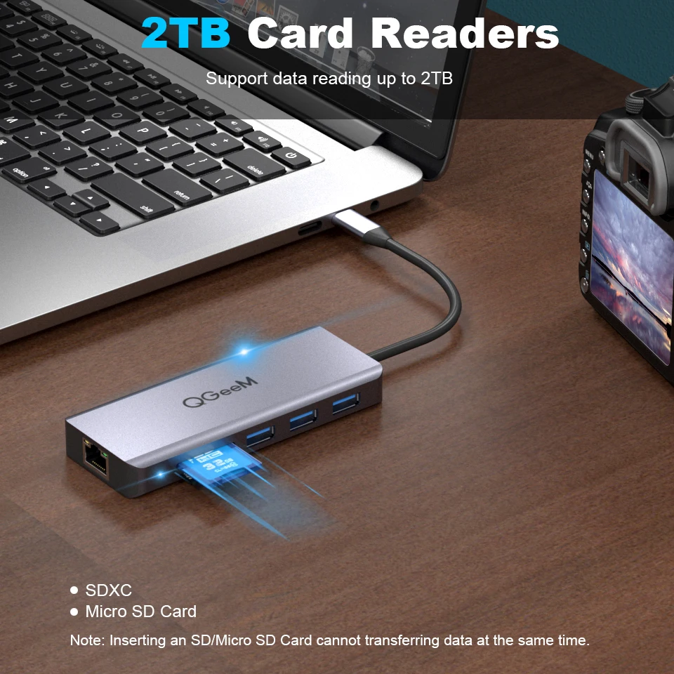 QGeeM USB C концентратор для Macbook Pro/Air HDMI VGA Micro SD кард ридеры RJ45 Aux PD OTG мульти usb хаб Тип 3