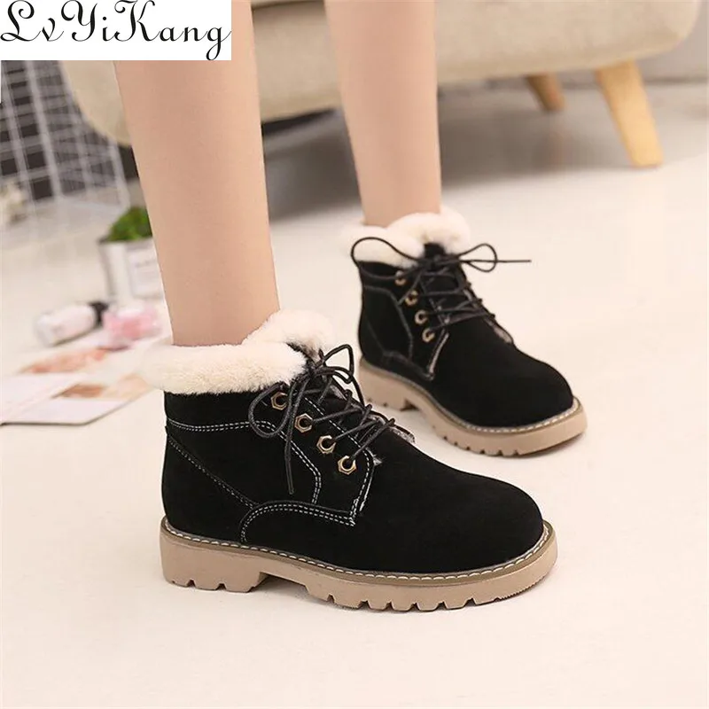 

LZJ 2019 Women Boots Snow For Women Winter Shoes Lace Up Heels Winter Boots Ankle Mujer Warm Plush Insole Shoes Woman 35-40