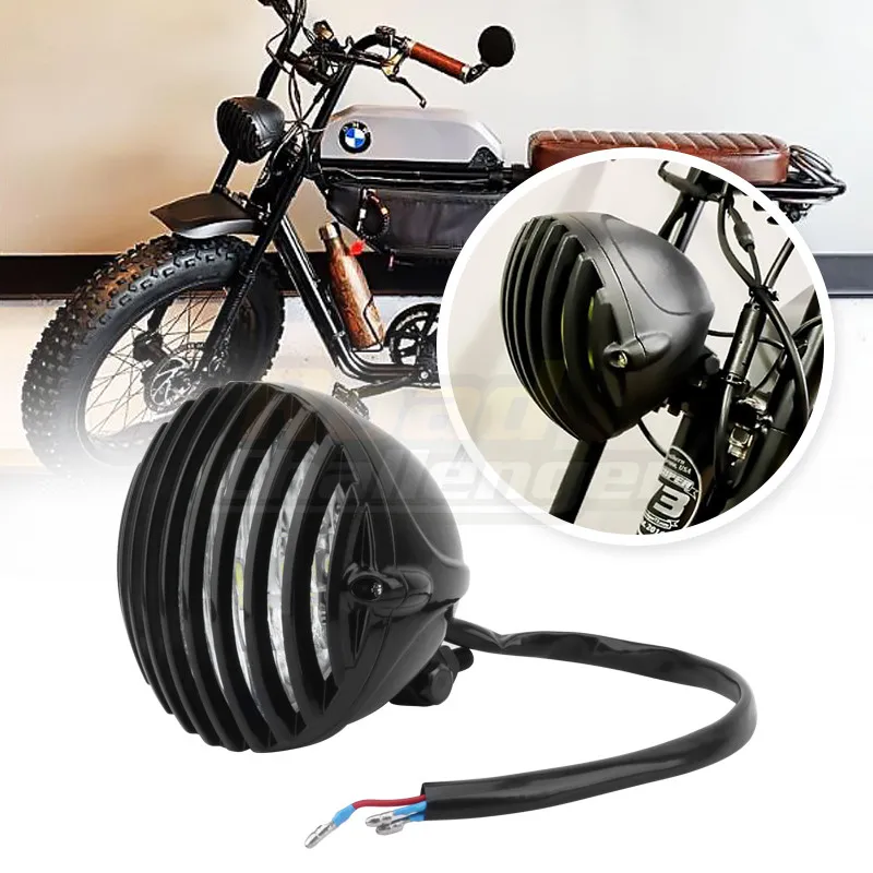 Мотоцикл светодиодный ребристый гриль фара для Harley Cafe Racer Chopper Bobber Touring Custom XS650 CB750|