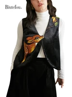 2022 spring women fawn branch embroidery original design velvet vest