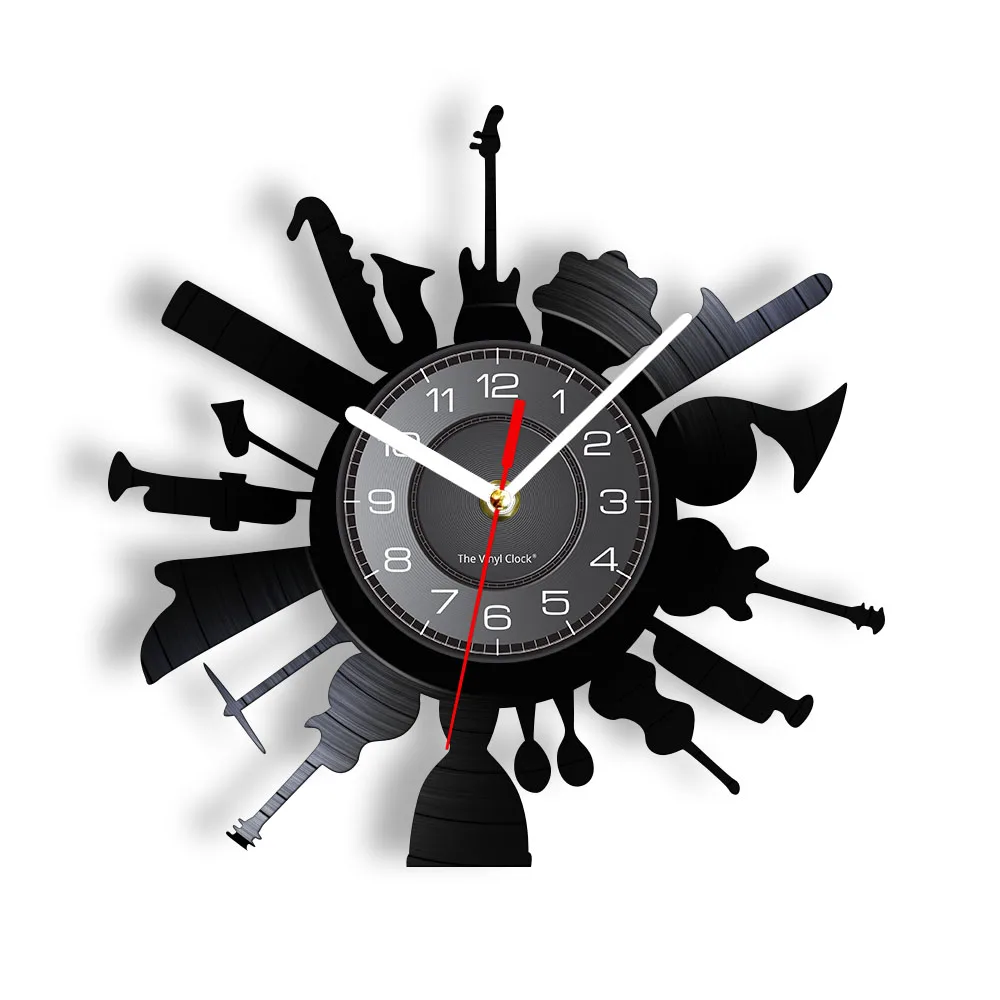 Music Instruments Guitar Vinyl Record CD Disc Wall Clock Band Music Studio Artwork Decor Retro Album Gramophone Record Watch
