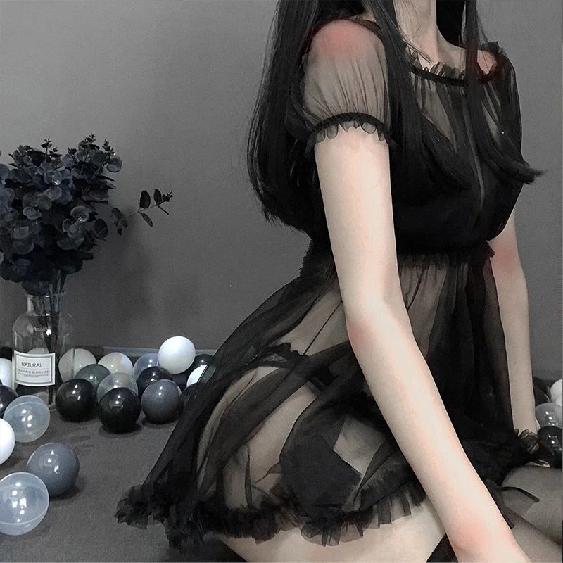 Kawaii Пижама принцессы с одним словом плеча для ночного клуба Пикантная Тюль