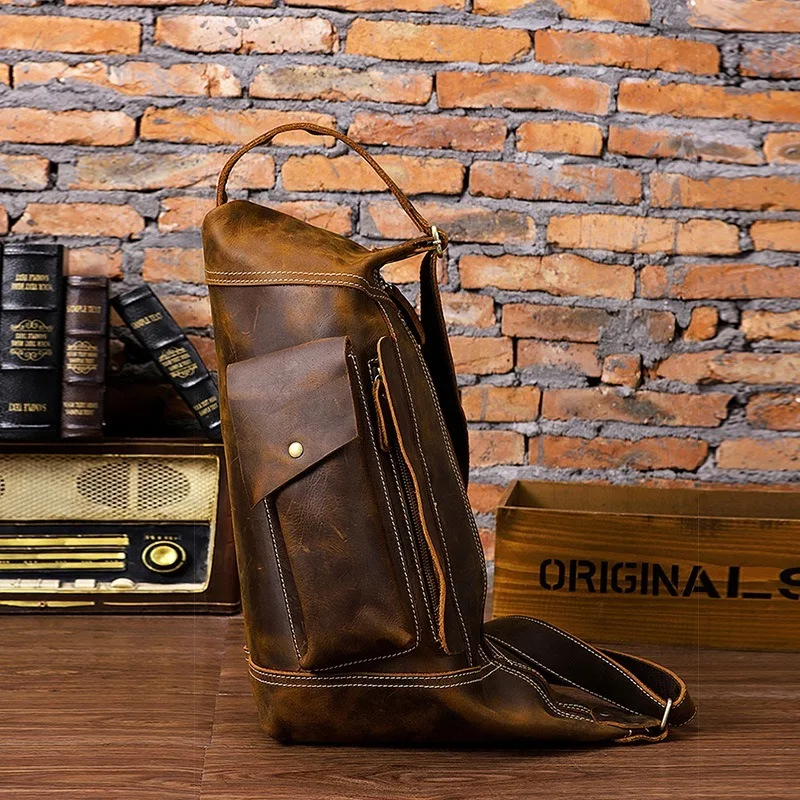 Мужская кожаная сумка-мессенджер Crazy Horse многофункциональная в стиле ретро для