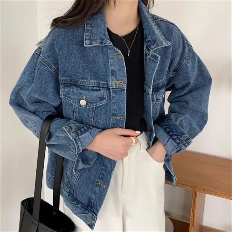 

Женское джинсовое пальто, винтажное Свободное пальто в ковбойском стиле ретро, элегантная верхняя одежда для офиса, осень 2021