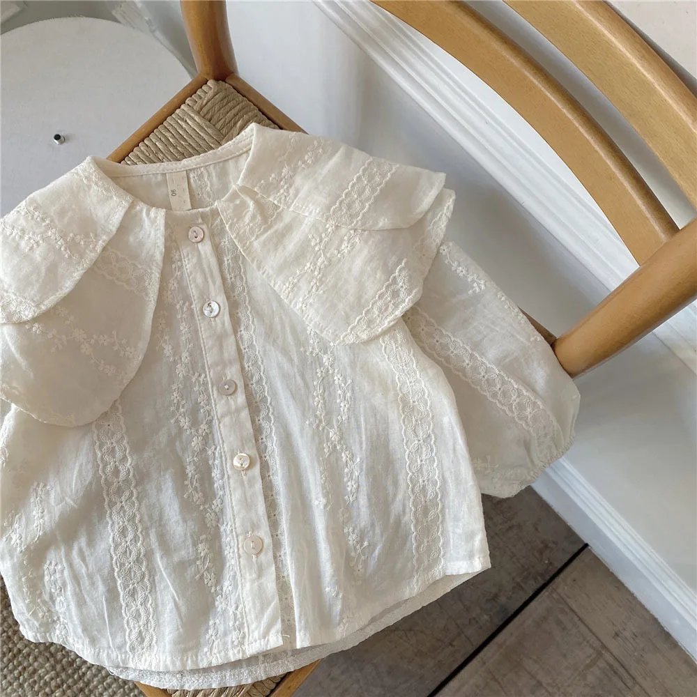 

Girls Shirt Clothes 2021 Autumn Girls Shirts Kids Embroidery Lapel Blouse Baby Girl Korean Style Blouses Korean Children's Shirt