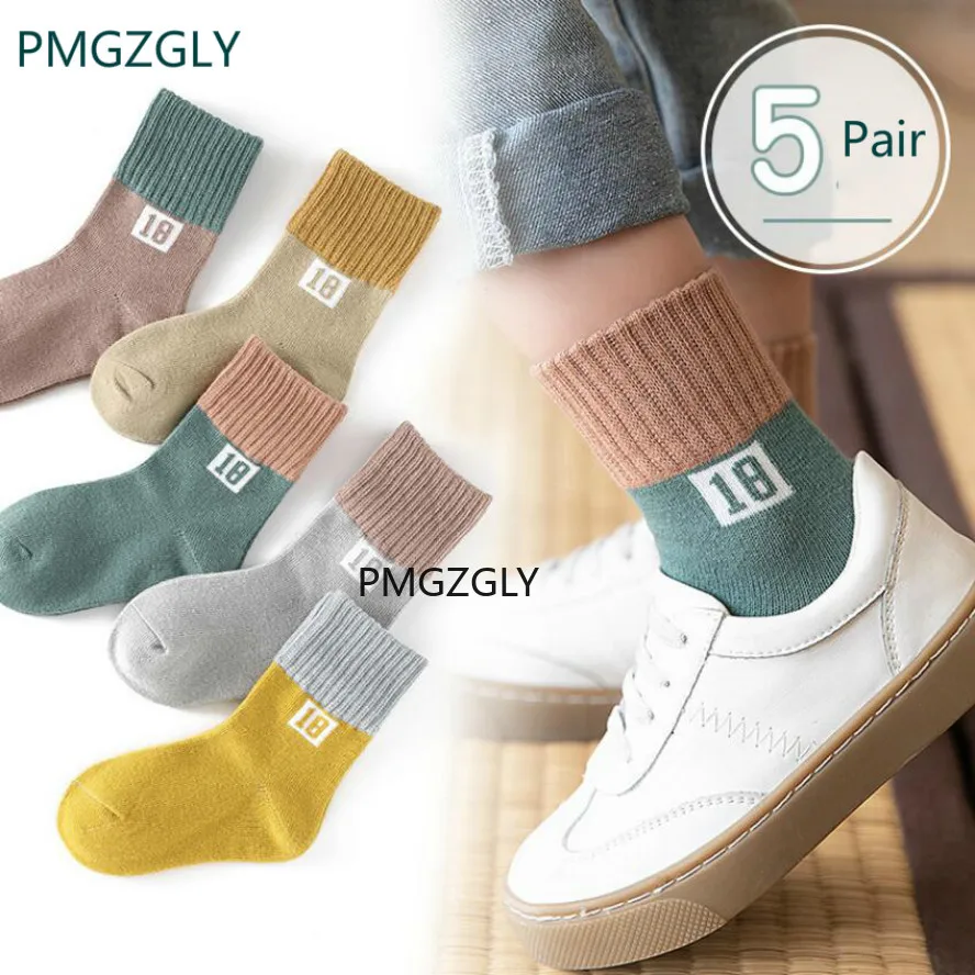 

Kids Sock 1 piece=5 pair Children's Cotton Socks Student Socks Floor Socks Autumn Winter Spring Boys And Girls Multi Color Sock