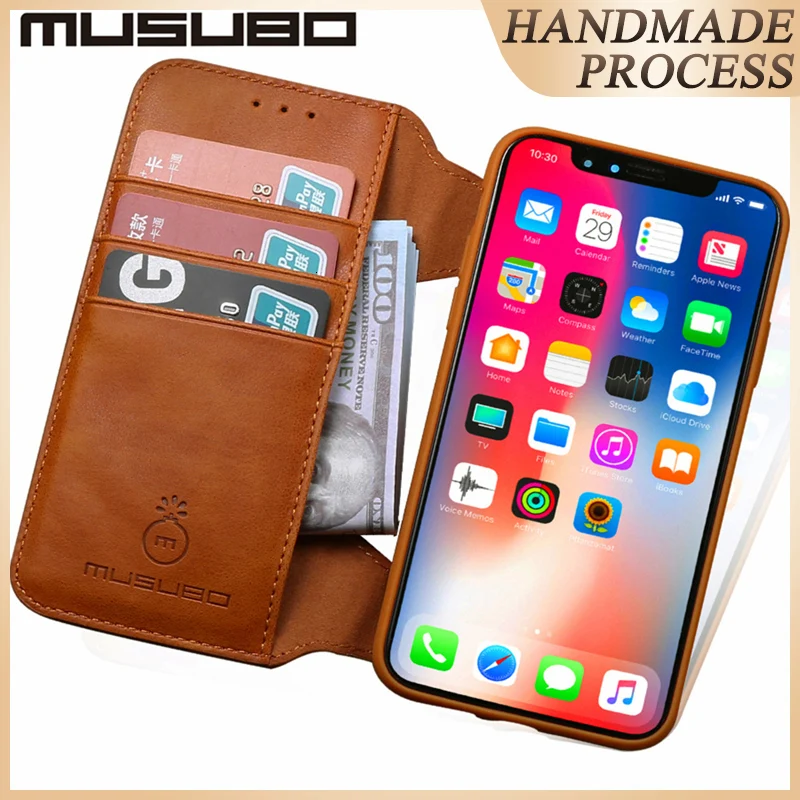 Роскошный кожаный чехол книжка Musubo для iphone X чехлы 8 7 Plus 6 6s силиконовый бумажник